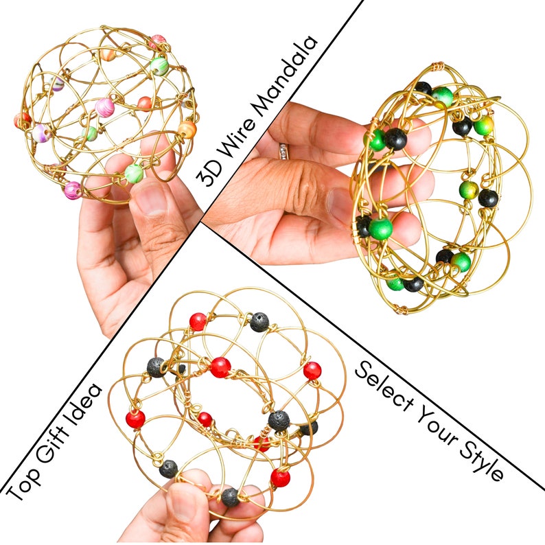 Nostalgic Wire Dexterity Ball Toy, 3D Brain Game Puzzle, Articulating Petals Fidget Blossom, 3D Wire Wrapped Sphere, Teacher Appreciation image 5