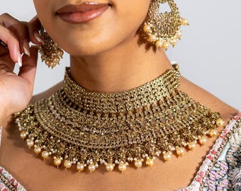 Champagne Polki Necklace Chandbali Earrings Tikka Indian Wedding Jewellery Punjabi Jewellery Pakistani Jewellery Kundan Choker Necklace