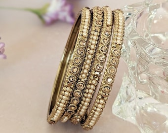 Pearl Bangle Bracelets / Stone Bangles/ Indian Bangles set/ Pakistani Jewelry/ Party Wear Bangles/ Bollywood Jewelry/ Wedding Bangles Gift