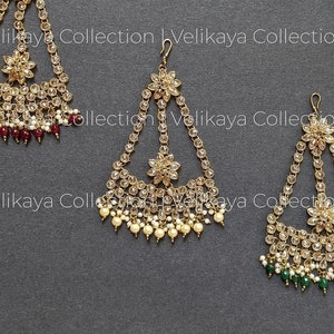 Antique Polki Pasa / Emerald Green Jhumar / Ruby Red Side Tikka / Indian Jewelry / Pakistani Jewelry / Bridal Jewelry / Bollywood Jewelry