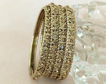 Antique Gold Bangles Set/ Metal Bangles Bracelets/ Indian Bangles/ Pakistani Jewelry/ Party Wear bangles/ Bollywood jewelry/ Punjabi jewelry