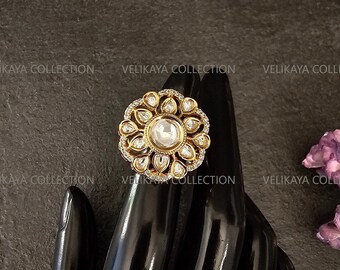 Kundan AD Rings / Statement Gold plated ring/ Adjustable Polki Ring / Indian jewelry/ Pakistani jewelry/ Bollywood jewelry/ Wedding jewelry