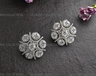 Boucles D'oreilles Clous Indiennes/pakistanaises Roses - Laiton, Pierre Ronde, Neuf Sans Emballage