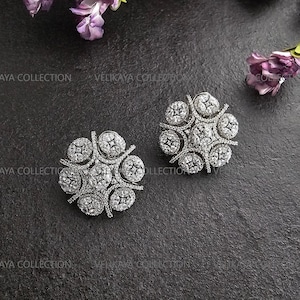 Large Silver AD studs/ Indian Jewelry/ Pakistani jewelry/ Indian earrings/ American Diamond Earrings/ Party Wear Bollywood CZ earrings
