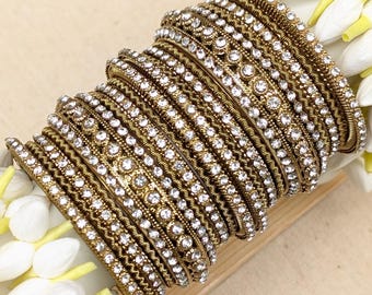 Antique Gold Kundan Bangles Set: Indian Wedding Jewelry, Pakistani Jewelry