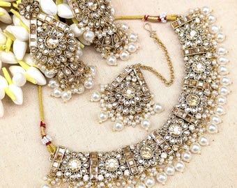 Champagne Polki Necklace Set: Bollywood Indian Wedding Jewelry