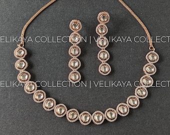 Sophie Uncut Kundan & American Diamond Necklace Set, Indian wedding jewelry, Bollywood Jewelry, Party wear necklace set, Pakistani Jewelry