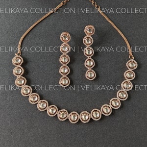 Sophie Uncut Kundan & American Diamond Necklace Set, Indian wedding jewelry, Bollywood Jewelry, Party wear necklace set, Pakistani Jewelry