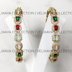 Multicolor Gold Bangles - Set of 2 / Indian Bangles / CZ bangle bracelets / Indian Jewelry / Diamond Bangles / Party Wear Wedding Jewelry /