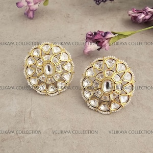 Polki Earrings Jadau Kundan Jewelry Gold Kundan Studs Sabyasachi Jewelry Moissanite Polki Diamond Earrings Punjabi Pakistani Polki Jewellery