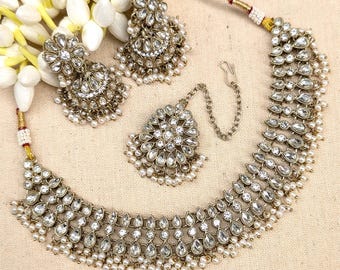 Antique Gold Polki Choker Necklace: Indian Wedding Jewelry Set