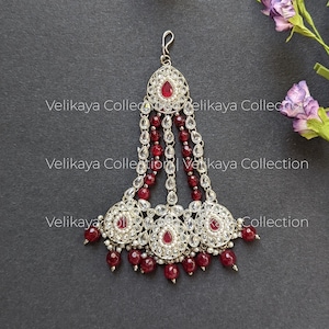 Ruby Silver Pasa / Pearl Jhumar / Wedding jewelry / Side Tikka / Indian Jewelry / Pakistani Jewelry / Bridal Jewelry / Bollywood Jewelry