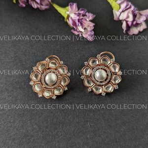 Polki Earrings PREMIUM Kundan Stud India Sabyasachi Jewelry Uncut Polki Diamond Indian Earrings Kundan Earring Moissanite Polki Diamond Stud