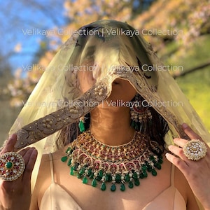 Kundan Bridal Necklace Set Chaandbali Earrings Pachi Kundan Wedding jewelry Gold plated Kundan Polki Necklace Set Indian Bridal Jewelry