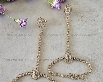 Bollywood Hand harness / Polki Hathphool / Indian Wedding Bracelet / Champagne Hath Panja / Indian Jewelry / Pakistani jewelry / Party Wear
