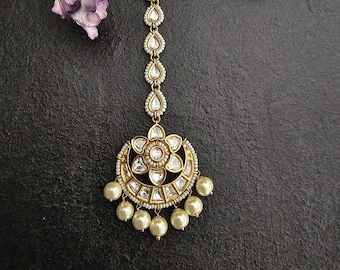 Gold Kundan Tikka: Indian Wedding Jewelry, Polki Stones