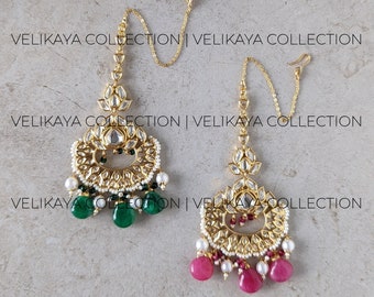 RED Premium Kundan Tikka Gold Plated/ Polki Maang Tikka/ Party Wear Jewelry/ Indian Wedding Jewelry/ Pakistani Jewelry / Fine Kundan Jewelry