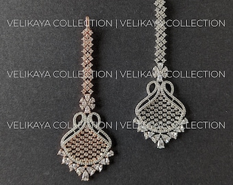 Aiza Maang Tikka / Wedding Diamond Tikka / Indian Jewelry / CZ Bridal Tikka / Pakistani wedding Jewelry / Bollywood Party Wear Hair Jewelry