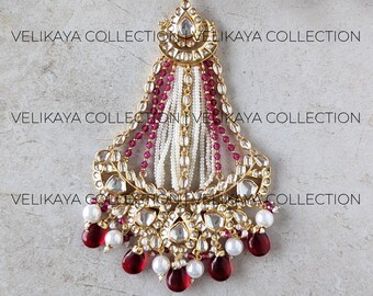Kundan Jhoomar Gold Plated - Red / Bridal Pasa / Polki Side Tikka / Indian wedding Jewelry / Sabyasachi jewelry / Pakistani wedding Jewelry