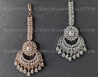 Large Diamond Tikka / Wedding Maang Tikka / Indian Jewelry / CZ Bridal Tikka / Pakistani wedding Jewelry / Bollywood Party Wear Hair Jewelry