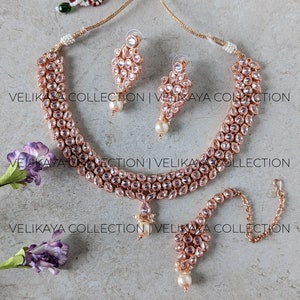 CLEARANCE Indian Wedding Necklace & Earrings / Indian Jewelry / Pakistani jewelry / Polki Necklace Set / Maang Tikka