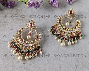 Kundan Chandbali Earrings: Emerald Ruby Indian Jewelry