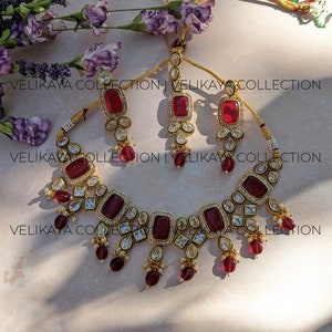 Maroon Kundan Choker Necklace Set: Indian Bridal Jewelry
