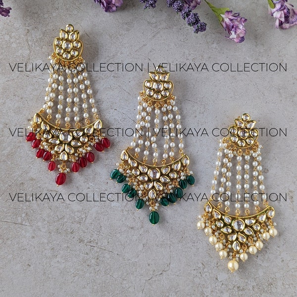 RED fine Kundan Pasa Gold Plated/ Pakistani Jewelry/ Polki Side Tikka/ Indian wedding Jewelry/ Kundan Polki pasa/ Premium Kundan Jewelry