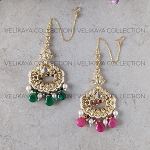 GREEN Kundan Tikka Gold Plated/ Polki Maang Tikka / Party Wear Jewelry / Indian Wedding Jewelry / Pakistani Jewelry / Premium Kundan Jewelry