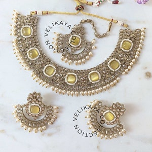 Yellow Wedding Necklace | Indian Jewelry | Bridal Jewelry | Indian earrings | Sabyasachi Jewelry | Pakistani Jewellery | Polki necklace set