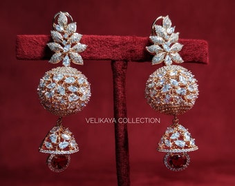 Ruby AD Earrings Long: Indian Jewelry, Pakistani Jewelry