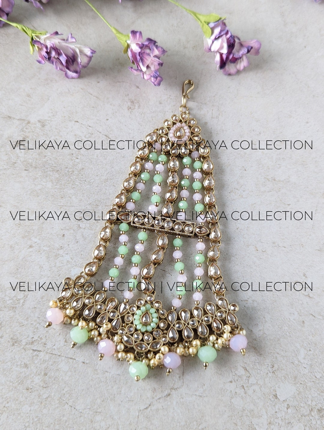 Mint Indian Wedding Pasa / Antique Gold Side Tikka / Mint Etsy