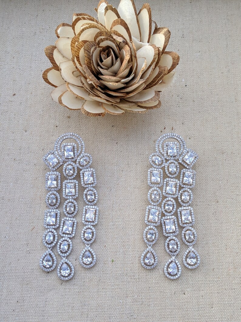 dangle earrings Indian jewellery Silver statement earrings chandelier earrings wedding jewelry