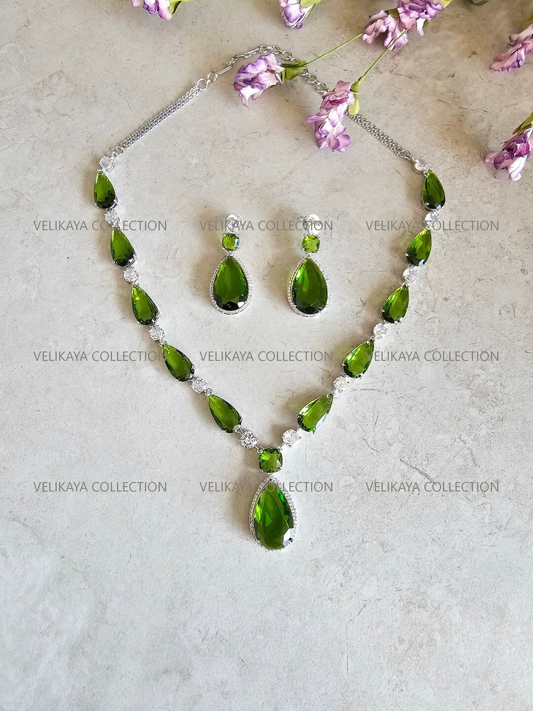 Venus Green Crystal Necklace CZ Diamond Necklace Statement Necklace and