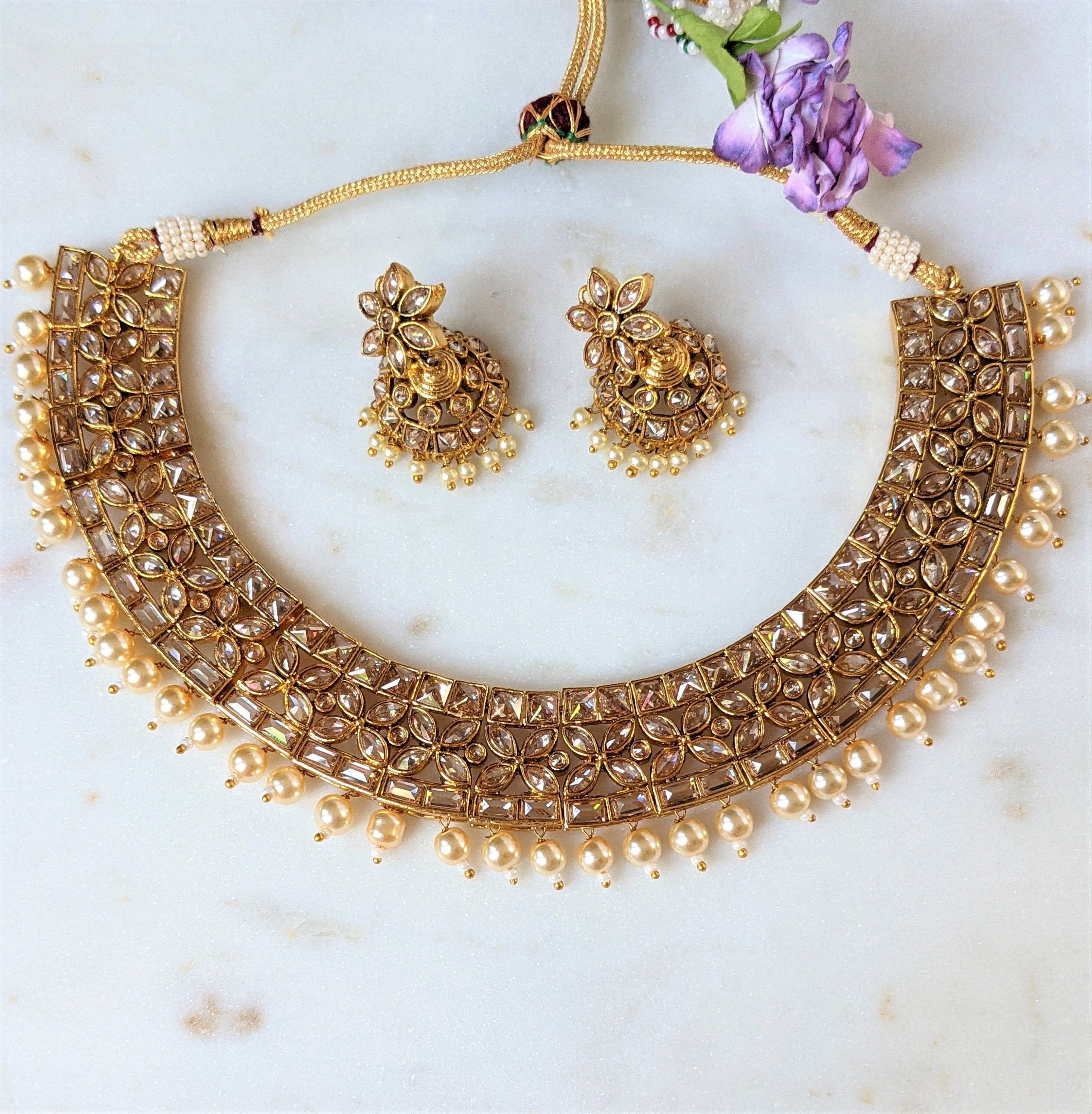 Pearl & Gold Necklace set / Indian jewelry / Pakistani jewelry Etsy