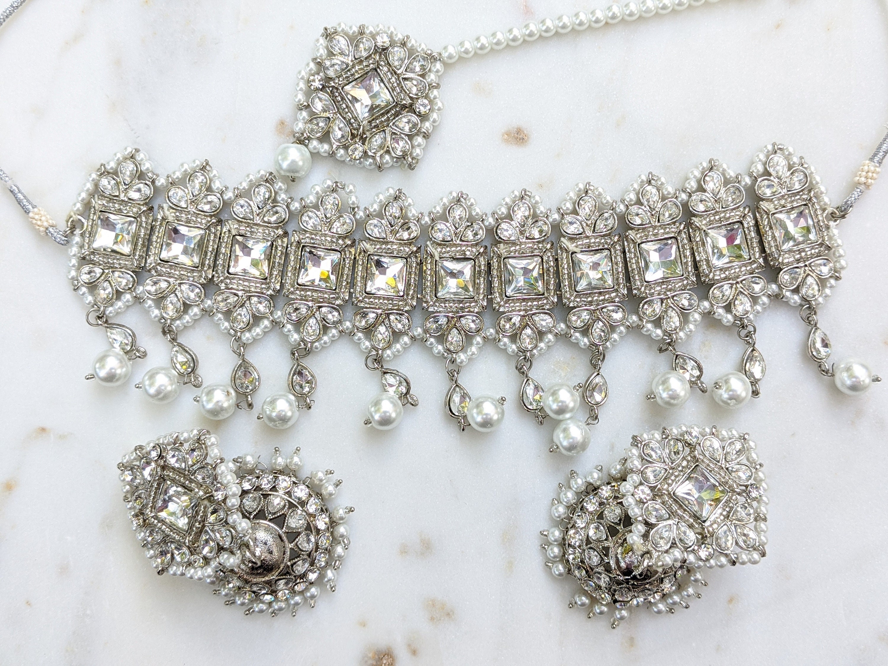 Silver Choker Necklace Jhumka Pasa 