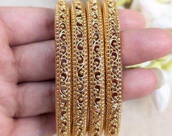 Temple Gold Bangles Set, Metal Bangles, Indian Bangles, Pakistani Jewelry, Indian Jewelry, Bollywood jewelry, Punjabi jewelry, Budha Bangles