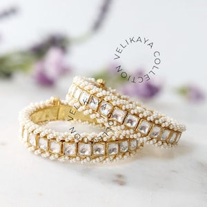 Bracelets Pachi Kundan / Kundan Kada / Bracelets Pearl Kundan / Bijoux indiens / Sabyasachi Inspired / Bijoux pakistanais / Ensemble Kundan Polki