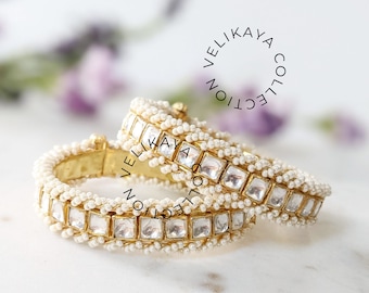 Pachi Kundan Bracelets / Kundan Kada / Pearl Kundan Bangles / Indian Jewelry / Sabyasachi Inspired / Pakistani Jewelry / Kundan Polki Set
