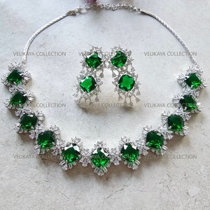 Victorian Emerald Necklace Set CZ Diamond Necklace Statement Green AD Necklace Pakistani Jewelry Indian Wedding Jewelry Bollywood Jewelry