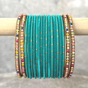 Teal Blue Bangles Haldi Bangles Metal Bangles Pearl Indian Bangles Bollywood Punjabi Jewellery Pakistani Jewellery Bridal Wedding Bangles