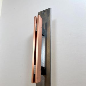 Door pull handle- Natural brushed steel and copper minimal door pull handle/silver finish barn door hardware with copper handle