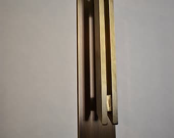 Door pull handle- Solid brass backplate and brass twin bar minimal door pull handle/brushed finish barn door hardware with brass handle