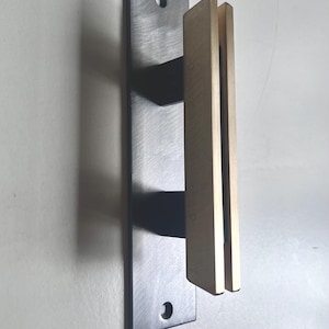 Steel and brass cabinet pull handle- Brushed steel and solid brass for kitchen pantry bath or furniture pull