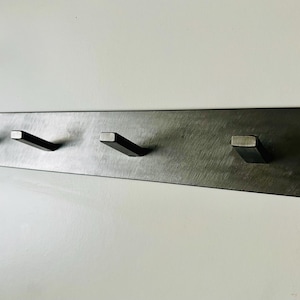 Modern handcrafted wall mount steel coat rack- Brushed steel minimalist wall mounted coat rack. Mudroom, entryway, laundry room.