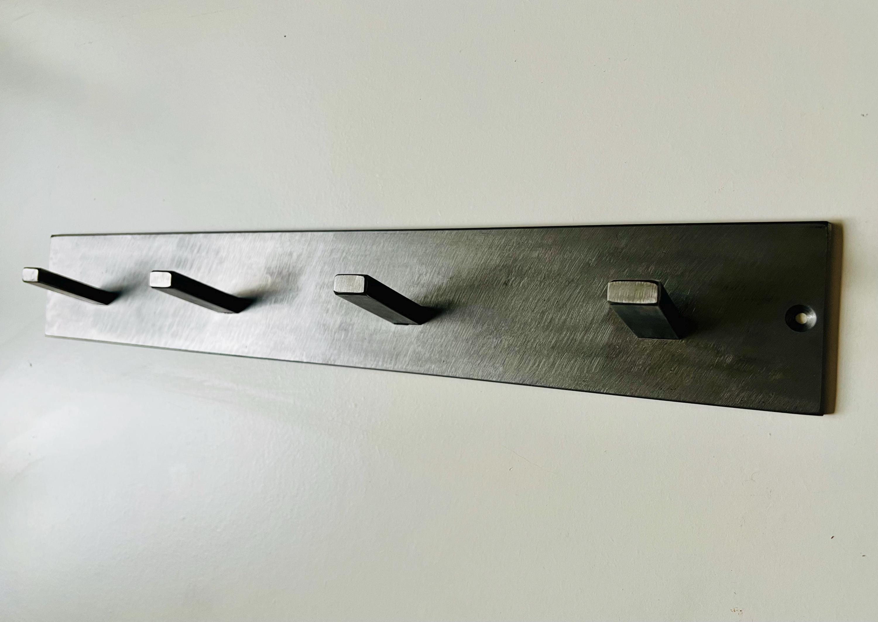 Modern handcrafted wall mount steel coat rack- Brushed steel minimalist wall mounted coat rack. Mudroom, entryway, laundry room.