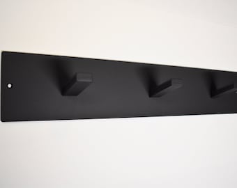 Modern handcrafted wall mount steel coat rack- Satin black steel minimalist wall mounted coat rack. Mudroom, entryway, laundry room.