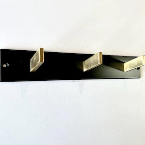 Modern steel wall mount coat rack- Satin black with brass hooks minimal wall mounted metal coat rack coat hook for wall, mudroom, entryway