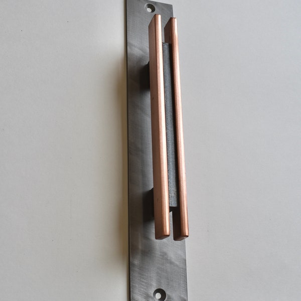 Door pull handle- Natural brushed steel and copper minimal door pull handle/silver finish barn door hardware with copper handle