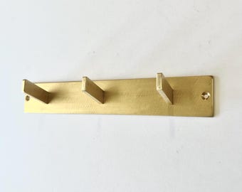 Brass wall mount coat rack- Brushed brass minimal wall mounted coat rack coat hooks, entryway, office, kitchen, mudroom, storage.
